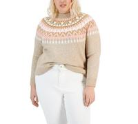 Tommy Hilfiger Fairisle Damen-Pullover, langärmlig, Rundhalsausschnitt, Sportbekleidung, Light Heather Rehkitz, 2X