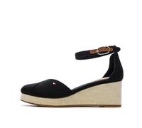 Keilsandalette TOMMY HILFIGER "FLAG CLOSED TOE MID WEDGE ESPAD", Damen, Gr. 41, schwarz, Baumwolle, Leder, modisch, Schuhe, Riemchensandale, Sommerschuh mit verstellbarer Schnalle (59314557-41) schwar