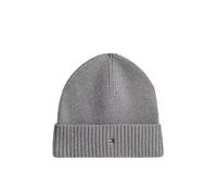 Strickmütze TOMMY HILFIGER "TH FLAG PIMA COTTON BEANIE", Damen, grau (medium grau heather), Baumwollmischung, Mützen Strickmütze, Beanie mit Logostickerei, mit Kaschmiranteil Unisex (33918600-0) mediu