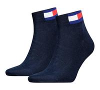 Kurzsocken TOMMY HILFIGER "TH UNI TJ QUARTER 2P FLAG", Damen, Gr. 43-46, blau (schwarz navy), Baumwollmischung, Socken Kurzsocken, Verstärkte Ferse und Spitze für zusätzliche Strapazierfähigkeit (5563