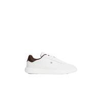 Plateausneaker TOMMY HILFIGER "TH ICON COURT LIGHT", Damen, Gr. 38, Textil, weiß (ecru, dunkelbraun), Leder, Lederimitat, Schuhe Plateausneaker, Freizeitschuh, Halbschuh, Schnürschuh mit TH-Logoemblem