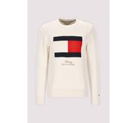 Rundhalspullover TOMMY HILFIGER "GIFTING FLAG CREW NECK", Herren, Gr. L, weiß (ivory petal), Strick, Obermaterial: 100% Baumwolle, normal, Rundhals, Rippbündchen, Pullover Rundhalspullover (60013009-L