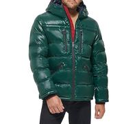 Tommy Hilfiger Glänzende, mittelschwere Herren-Pufferjacke mit Logo, Grün, M