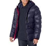 Tommy Hilfiger Glänzende, mittelschwere Herren-Pufferjacke mit Logo, Marineblau, XL
