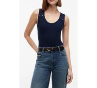 Tanktop TOMMY HILFIGER "GOLD BUTTON U-NK TANK", Damen, Gr. XS (34), schwarz night navy, Single Jersey, Obermaterial: 95% Viskose, 5% Elasthan, unifarben, regular fit normal, Rundhals, Tops Tanktop, Vi