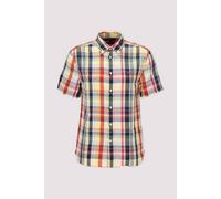 Kurzarmhemd TOMMY HILFIGER "LINEN BLEND CHECK PLAID", Herren, Gr. L, N-Gr, brilliant orange, check, Web, Obermaterial: 52% Baumwolle, 48% Leinen, regular fit normal, Hemden, regular fit, Button-down-K