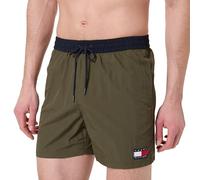 Badeshorts "MEDIUM DRAWSTRING", Herren, Gr. S (48), N-Gr, grün (army grün), Polyamid, TOMMY HILFIGER SWIMWEAR, unifarben, casual, Badehosen, mit Logo-Patch, mit kontrastfarbenem Bund (89961456-S) army