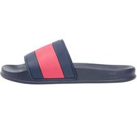 Pantolette TOMMY HILFIGER "CORE HILFIGER FLAG POOL SLIDE", Herren, Gr. 44, dunkelblau, Gummi, kontrastfarbene Details, Schuhe Pantolette, Strandschuh, Flats, Schlupfschuh in typischen Tommy Farben (84