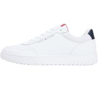 Sneaker TOMMY HILFIGER "BASKET CORE LITE LTH", Herren, Gr. 46, weiß, Leder, Lederimitat, unifarben mit Farbeinsatz, Schuhe Sneaker, Freizeitschuh, Halbschuh, Schnürschuh mit Logo an der Schuhzuge (954