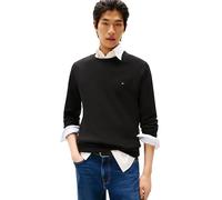 Tommy Hilfiger Herren Baumwolle, Einfarbig, Rundhalsausschnitt, Leichter, Erhältlich in Big & Tall Pullover zum Überziehen, Schwarz, L