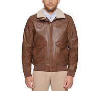 Tommy Hilfiger Herren Bomberjacke Jacke aus Kunstleder, Sattel/Patches, M