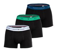 TOMMY HILFIGER Herren Boxershorts, 3er Pack - Trunks, Logo, Cotton Stretch Schwarz/Blau/Grün / S S Schwarz