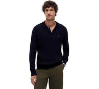 Polokragenpullover TOMMY HILFIGER "CLASSIC COTTON CABLE", Herren, Gr. M, desert sky, Strick, Obermaterial: 100% Baumwolle, regular fit, Rippbündchen, Pullover, mit Zopfmuster, regular fit (47046953-M)