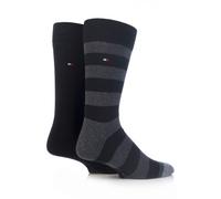 Tommy Hilfiger Herrensocken Doppelpack Uni/Ringel schwarz Größe 43-46