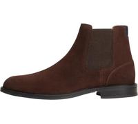 Chelseaboots TOMMY HILFIGER "CORPORATE DRESSY SUEDE CHELSEA", Herren, Gr. 46, braun (dunkelbraun), Elastischer Einsatz, Veloursleder, Schuhe Chelseaboots, Blockabsatz, Stiefelette mit beidseitigem Str
