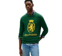 Tommy Hilfiger Herren Cotton Crest Crewneck Sweater Lightweight Pullover, Ziergrün/Landgelb, XXL