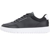Sneaker TOMMY HILFIGER "BASKET CORE LITE LTH", Herren, Gr. 43, schwarz, Leder, Lederimitat, unifarben mit Farbeinsatz, Schuhe Sneaker, Freizeitschuh, Halbschuh, Schnürschuh mit Logo an der Schuhzuge (