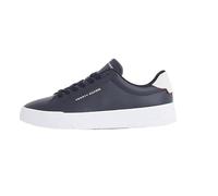 Tommy Hilfiger Herren Court Sneaker Detail Essential aus Leder, Schwarz (Black/Black), 48