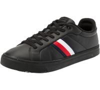 Tommy Hilfiger Sneaker Herren ICON COURT LTH STRIPES Leder Kontrast-Logo Schwarz Gr. 44