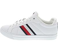 Sneaker TOMMY HILFIGER "ICON COURT LTH STRIPES" Gr. 44, bunt (weiß, dunkelblau, rot) Herren Schuhe Stoffschuhe Schnürschuh, Freizeitschuh, Halbschuh mit gepolstertem Schaftrand (52068226-44) weiß, dunkelblau, rot