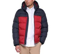 Tommy Hilfiger Herren Down Alternative Hooded Puffer Jacket (Standard and Big & Tall) Daunenalternativer Mantel, Mitternacht/Rot Farbblock, XS