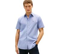 Kurzarmhemd TOMMY HILFIGER "FLEX POPLIN HOUNDSTOOTH", Herren, Gr. M, N-Gr, wedge blau, check, Web, Obermaterial: 100% Baumwolle, unifarben, regular fit normal, Rundhals, eingesetzt abgesteppte Kante, 