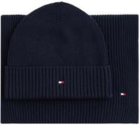 Beanie TOMMY HILFIGER "TH FLAG BEANIE & SCARF", Damen, space blau, Strick, Baumwollmischung, Mützen, Mütze mit Schal, in Geschenkbox (24314608-0) space blau