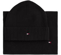 Beanie TOMMY HILFIGER "TH FLAG BEANIE & SCARF", Damen, schwarz, Strick, Baumwollmischung, Mützen, Mütze mit Schal, in Geschenkbox (73014823-0) schwarz