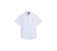 Kurzarmhemd TOMMY HILFIGER "LINEN BLEND BENGAL STRIPE", Herren, Gr. L, N-Gr, cloudy blau, stripe, Web, Obermaterial: 52% Baumwolle, 48% Leinen, regular fit, Hemden, regular fit, gestreift, Button-down