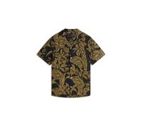 Regular Fit Floral Print Linen Short Sleeve Shirt Blau XXL