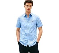 Kurzarmhemd TOMMY HILFIGER "FLEX POPLIN PRINT Regular Fit", Herren, Gr. S, N-Gr, sweet blau, allover, Web, Obermaterial: 100% Baumwolle, regular fit normal, Hemden (57885442-S) sweet blau, allover