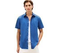 Kurzarmhemd TOMMY HILFIGER "FLEX POPLIN SOLID", Herren, Gr. L, N-Gr, blau orbit, Web, Obermaterial: 100% Baumwolle, unifarben, regular fit normal, Rundhals, eingesetzt abgesteppte Kante, Hemden, Regul