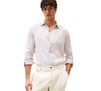 Tommy Hilfiger Herren-Hemd, langärmelig, Legerer Schnitt, aus Leinen, Normale Passform, Sandelholz/Optic White, Mittel