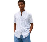 Tommy Hilfiger Herren Hemd Linen Blend Mao mit Grandad-Kragen, Mehrfarbig (Breezy Blue/White), XS