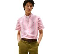Tommy Hilfiger Herren Hemd Linen Blend Mao mit Grandad-Kragen, Mehrfarbig (Vintage Rosy/White), L