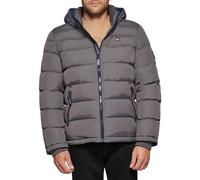 Tommy Hilfiger Herren Hooded Puffer Jacket Daunenalternativer Mantel, Dunkelgrau, L