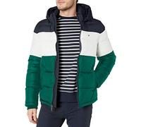Tommy Hilfiger Herren Hooded Puffer Jacket Daunenalternativer Mantel, Grüner Farbblock, XS