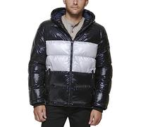 Tommy Hilfiger Herren Hooded Puffer Jacket (Standard and Big & Tall) Daunenalternativer Mantel, Schwarz/Weiß, Perlglanz, L