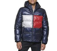 Tommy Hilfiger Herren Hooded Puffer Jacket (Standard and Big & Tall) Daunenalternativer Mantel, Tommy-Flagge, Perlglanz, Marineblau, M