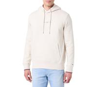 Hoodie TOMMY HILFIGER "TOMMY LOGO TIPPED HOODY", Herren, Gr. M, beige (newsprint), Sweatware, Obermaterial: 63% Baumwolle, 37% Polyester, casual, regular fit hüftlang, Langarm Rippstrickbündchen kontr
