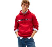Tommy Hilfiger Herren-Kapuzenpullover aus Fleece, mittelschwer, mit charakteristischem Streifenlogo, Mittelrot, XX-Large