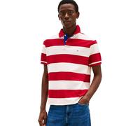 Tommy Hilfiger Herren Poloshirts Kurzarm Casual Regular Fit mit Rugby Stripe Designs, Mittelrot/Elfenbeinblütenblatt, X-Klein