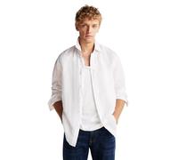 Tommy Hilfiger Herren Langarm Casual Leinen Button Down in Regular Fit, Optisches Weiß, Mittel