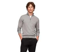 Tommy Hilfiger Herren Leichter Viertelreißverschluss Pullover, Mittelgrau meliert, Large