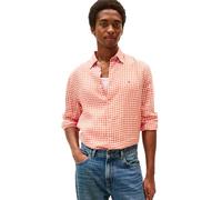 Tommy Hilfiger Herren Leinenhemd Langarm Button Down Gerader Schnitt, Brilliant Orange/Karo, M