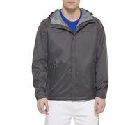 Tommy Hilfiger Herren Lightweight Breathable Waterproof Hooded Rain Jacket Regenmantel, Dunkelgrau, 5XL Größen