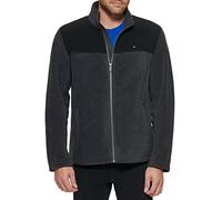 Tommy Hilfiger Herren او ا Klassische Polarfleecejacke mit Reißverschluss vorne Fleecejacke, Schwarz/Dunkelgrau, L