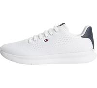 Sneaker TOMMY HILFIGER "LIGHTWEIGHT RUNNER KNIT", Herren, Gr. 44, weiß, Synthetik, Textil, unifarben mit Farbeinsatz, Basic, Schuhe Sneaker, Freizeitschuh, Halbschuh, Schnürschuh mit seitlicher Logo-F