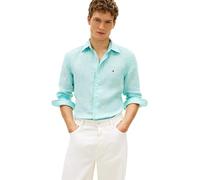 Tommy Hilfiger Herren Linen Bengal Rf Mw0mw42400 S/S Shirt, Blue (Arctic Aqua/Stripe), XL