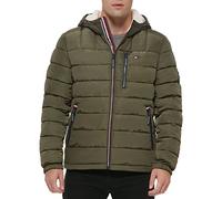 Tommy Hilfiger Herren Midweight Sherpa Lined Hooded Water Resistant Puffer Jacket Mantel, Olive Tech, M